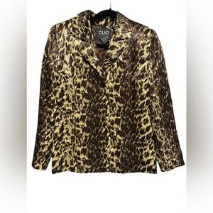 CLIO SUIT Women's Blazer Jacket Leopard Print Brown‎ Gold Size 8
